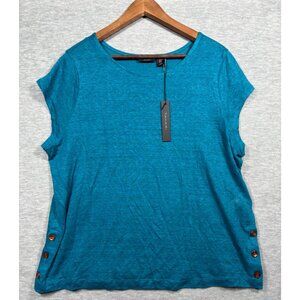Tahari Womens Top XL‎ 100% Linen Side Buttons Casual